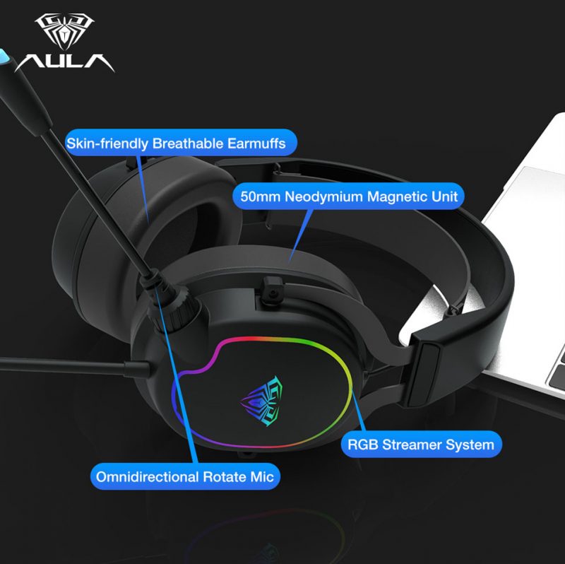 Gaming Headset Aula Wind F606 Rgb Usb Μαύρο - Image 2